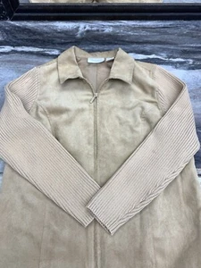 Studio Works Jacket Womens 8 Petite. Beige Full Zip Long Sleeves Leather Knit - Picture 1 of 8
