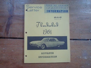 Thunderbird 1961 Advance Information Service Carta Manual. Canadiense - Imagen 1 de 4