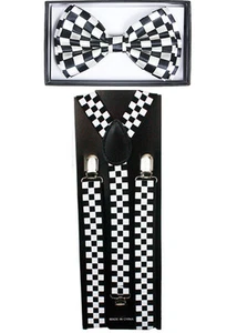 Checkered Black SUSPENDERS and BOW TIE COMBO SET Unisex Adjustable Suspender - Picture 1 of 1