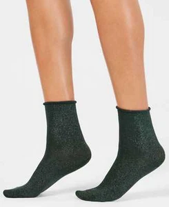 HUE Metallic Roll-Top Shortie Socks (Evergreen) - Picture 1 of 1