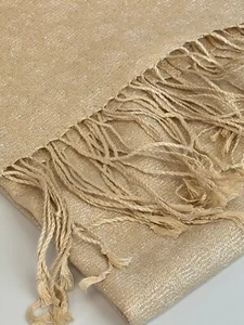 NEW Silk Wool Lurex Champagne Leopard Print Tone on Tone Fringed Scarf * 64 x 22 - Picture 1 of 6