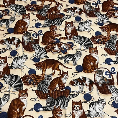 Cats Kittens Playing With Blue Yarn Baskets 42”x33” VIP Cranston Remnant - Image 1 of 4