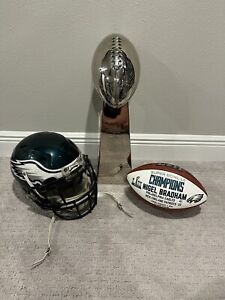 Nigel Bradham Eagles Helmet, Player Given Super Bowl Trophy Ball And Trophy Rare