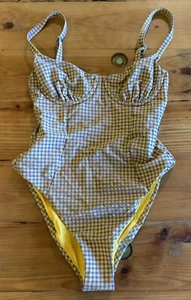 Traje de baño We Wore What amarillo y púrpura a cuadros Danielle con cinturón talla pequeña - Imagen 1 de 6
