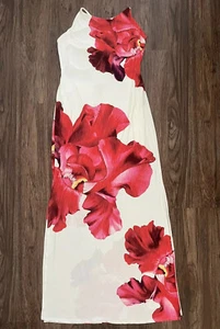 Backless Maxi Bodycon Summer Party Dress Size M Cream w/Red Floral Pattern - Picture 1 of 11