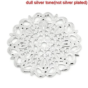 Sexy Sparkles 5 Pcs Spacer Beads Round Silver Tone Flower Pattern 25mm - Picture 1 of 3