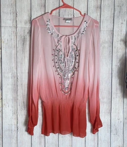 Ludi Victoria’s secret Top sheer chiffon embellish beaded cover up tunic boho - Picture 1 of 8