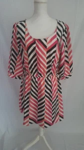 Stevie & Lindsay Striped Dress Pink, Black, White, 3/4 Sleeve Size 1X - Picture 1 of 8
