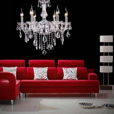 6 Feux Lampe pampilles Lustre Cristal Plafonnier Suspension Luminaire Ceiling
