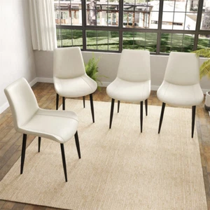 Set of 4 White Dining Chair PU Leather Armless Chairs Kitchen Home Metal Legs - Picture 1 of 12