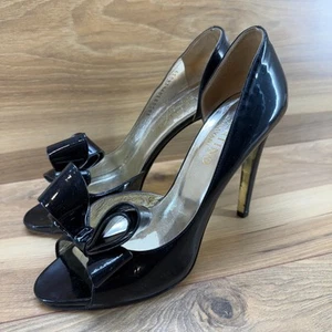 Valentino Garavani 9 EU 39 Bow Heels Black Patent Leather Peep Toe High Heel - Picture 1 of 11