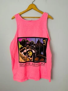 Camiseta sin mangas vintage de neón Skate Asylum, talla L, 1989 Epic Surf & Skate, patinador de los 80 - Imagen 1 de 9