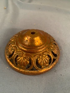 Vintage Embossed Leafy Brass Cutout Connector Base for Oil Lamp Font part c1880s - Picture 1 of 4
