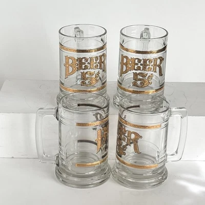 4 tazas de cerveza de vidrio Stein letras doradas cerveza 5 centavos vajilla culver salón vintage Foto 1 de 4