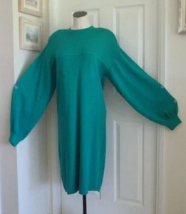 ST JOHN Turquoise Santana Knit Vtg 80/90s Y2K X-Long Balloon Slv Midi Dress 14 L - Picture 1 of 19