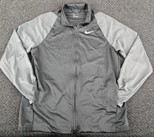 Nike Dri-FIT Full Zip Track Jacket Medium Gray Black Swoosh Training Run Gym - Picture 1 of 10