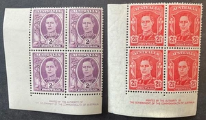 Australia 1942-50 2  x blocks of 4 stamps mint hinged - Picture 1 of 2