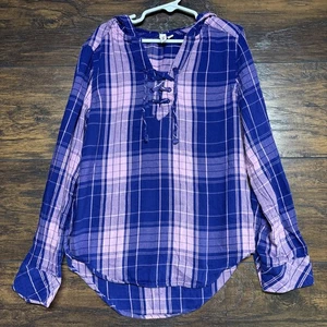 SO Mädchen leichter Flanell mit Kapuze - lila kariert, Langarm - Größe Medium 8 - Bild 1 von 6