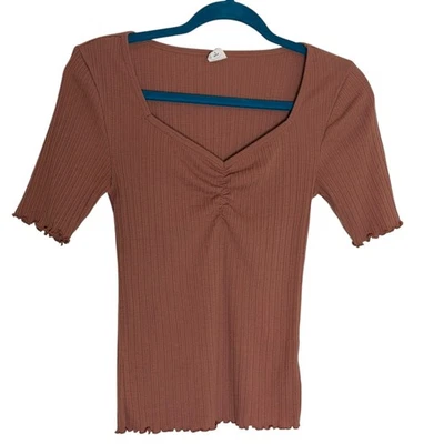 Camiseta para mujer Gap Top Blusa Acanalada Cuello Corazón Malva S Foto 1 de 2