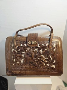 Bolso de mano/cartera de cuero tallado Matador & Bull vintage de México de cuero tostado a mano - Imagen 1 de 13