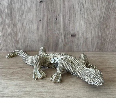 Deko Figur Statue Aufsteller Eidechse Edel Gold Kunststein Boho  - Bild 1 von 3