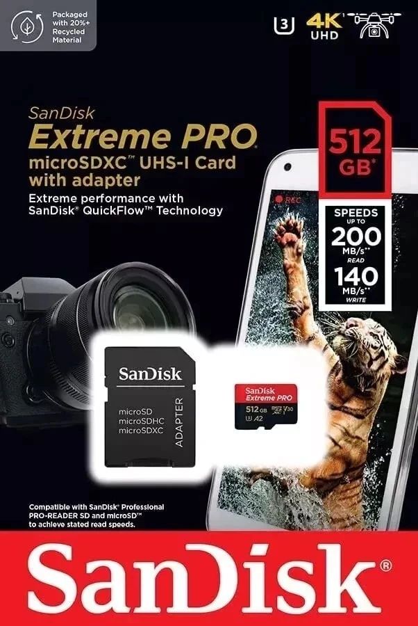 Tarjeta de memoria San Disk 512 GB Extreme microSDXC UHS-I SDSQXAV-512G Foto 1 de 3