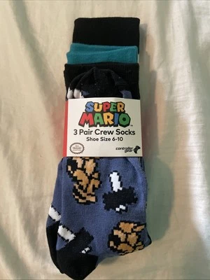 New Super Mario Controller Gear - 3 pair Crew Socks Size 6-10. (R17) - Image 1 of 3