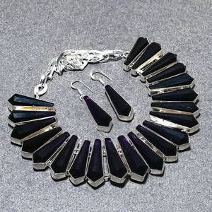 Faceted African Amethyst Pencil Shape Gemstone Unique Jewelry Necklace+Earrings - Picture 1 of 9