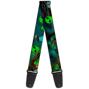 Guitar Strap Aliens Ufos Galaxy Green Black White 2 Inches Wide - Picture 1 of 5