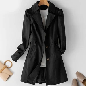 Spring Coat Mid-Long Female Windbreaker Coat Overcoat Woman Single-breasted - Picture 1 of 12