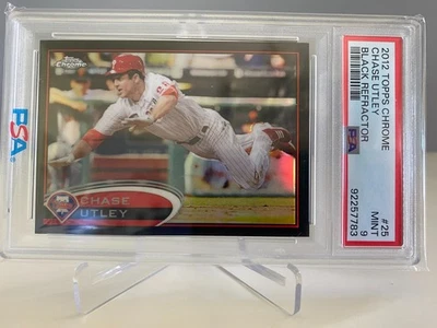 2012 Topps Chrome 'Black Refractor' Chase Utley #25 serial'd /100 PSA Mint 9 - Image 1 of 3