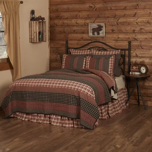 Rustic Queen Quilt Red Patchwork Beckham Cotton Striped Bedroom Decor VHC Brands - Picture 1 of 8