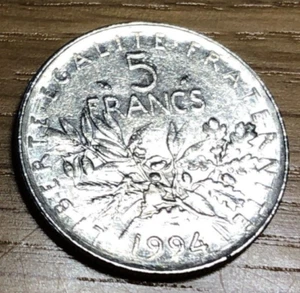 1994 France 5 Francs coin ~ circulated French coin - Picture 1 of 5