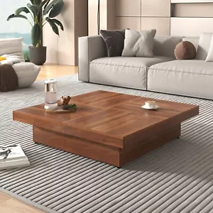 Square Coffee Table Cocktail Center Table w/ Storage for Living Room Walnut - Picture 1 of 15