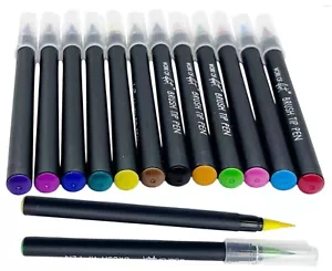 12 bolígrafos de pintura de colores brillantes punta de cepillo impermeable para pintura rupestre madera plástico - Imagen 1 de 12