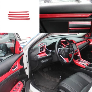 Red Carbon Fiber Inner Door Decorative Cover Trim For Honda Civic 10th 2016-2021 - Picture 1 of 6