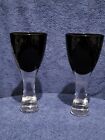 Vintage  Pair Of Lsa Elina Wine  Black &amp; Clear Glasses