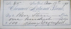 3x autógrafo firmado por Fanny Davenport 1893 cheque a Ben y Nellie Dickson Stern - Imagen 1 de 2