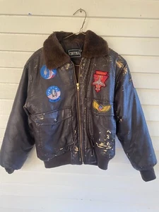 Cortina Boys (12-14) Coat Medium Flight Bomber Aviator Distressed Faux Leather - Picture 1 of 13