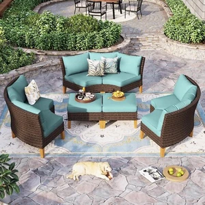 8 PCS Outdoor Patio Furniture Sets Half-Moon Curved Sectional Sofa Rattan Wicker - Picture 1 of 8