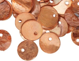 100 Orange Mussel Shell 10mm (0.39") Round Coin Drop Charms with 1mm Hole* - Picture 1 of 5