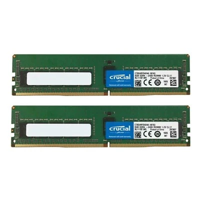 Crucial 16GB (2X 8GB) DDR4 2400MHz PC4-19200 ECC Registered Server RDIMM Memory - Image 1 of 2