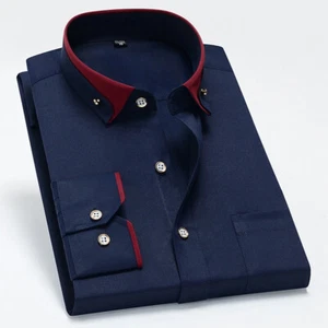 Mens Dress Shirts Formal No Ironing Elastic Long Sleeves Business Casual Shirts - Picture 1 of 17