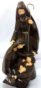 JOSEPH MARY AND BABY JESUS NATIVITY FIGURINE BROWN BLACK RESIN 8.5" HOLY FAMILY - Picture 1 of 21