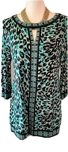 INC International Concepts Womens Blue Black Leopard Print Embellished Tunic P/M - Picture 1 of 7