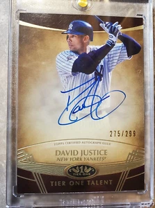 DAVID JUSTICE -2019 Topps Tier One Talent Autograph 275/299 - REDUCED - HOF RARE - Picture 1 of 3
