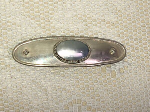 Sterling Silver Hair Clip Barrette Mother of Pearl Shell Inlay Vintage