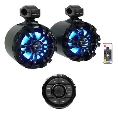 MB QUART GMR-1.5B Marine Bluetooth Receiver w/USB/Aux+(2) LED Tower Speakers - Image 1 of 4