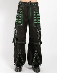 Black & Green Pocket Gothic Pant Alternative Punk Rock Cotton Trouser Short Pant - Picture 1 of 5