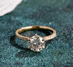 2Ct Round Cut Simulated Diamond Women's Ring 14K Yellow Gold Plated - Picture 1 of 4